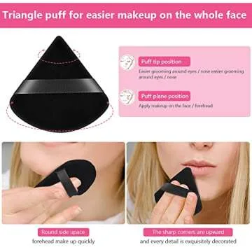 AUAUY 6 PCS Powder Puffs, Pure Cotton Soft Triangle Wedge Makeup Powder Puff for Loose Powder Mineral Powder Body Powder Cotton Velour Cosmetic Foundation Sponge Makeup Tool (Black)