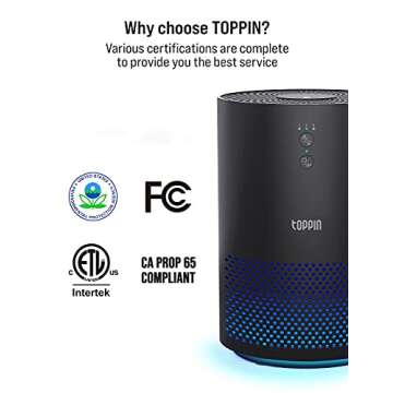 TOPPIN HEPA Air Purifiers for Home Pets Hair-for Bedroom with UV Light, Air Purifier For Dust Odors Smoke Pollen Eliminate Dander Airborne Contaminants Air Cleaner For Office, TPAP002, Black