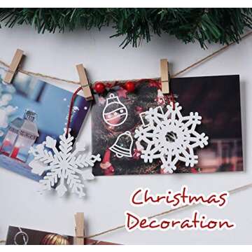 Lemonfilter 30Pcs Wooden Snowflakes Ornaments White, Christmas Wood Hanging Decorations 2.75 Inches Snowflakes Shaped Embellishments Hollowed Christmas Tree Hanging Ornaments with 30pcs Red Rope