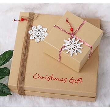 Lemonfilter 30Pcs Wooden Snowflakes Ornaments White, Christmas Wood Hanging Decorations 2.75 Inches Snowflakes Shaped Embellishments Hollowed Christmas Tree Hanging Ornaments with 30pcs Red Rope