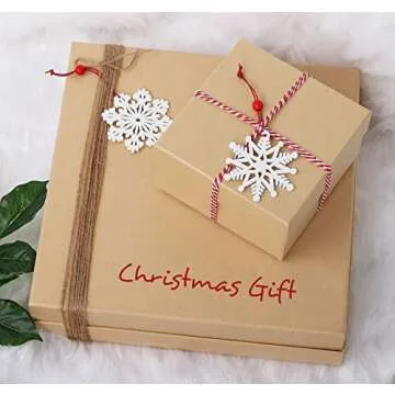 Lemonfilter 30Pcs Wooden Snowflakes Ornaments White, Christmas Wood Hanging Decorations 2.75 Inches Snowflakes Shaped Embellishments Hollowed Christmas Tree Hanging Ornaments with 30pcs Red Rope