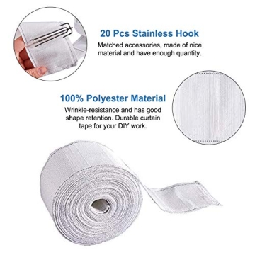 INCREWAY 10M Curtain Tape with Stainless Steel Hooks for DIY