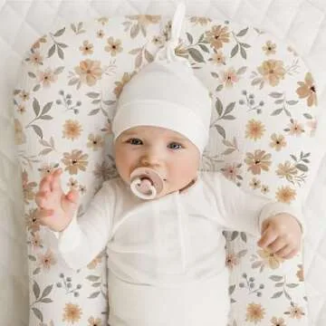 Konssy Muslin Baby Lounger Cover 2 Pack, 100% Cotton Newborn Lounger Cover, Soft and Breathable Lounger Slipcover for Boys Girls, Covers Only (Peach, Flowers)