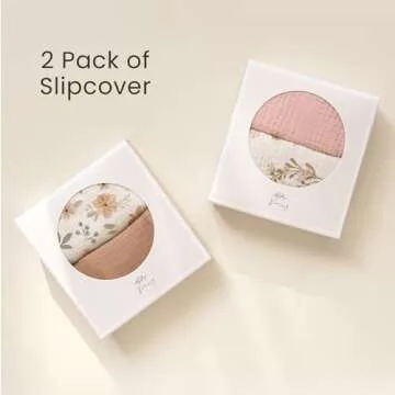 Konssy Muslin Baby Lounger Cover 2 Pack, 100% Cotton Newborn Lounger Cover, Soft and Breathable Lounger Slipcover for Boys Girls, Covers Only (Peach, Flowers)