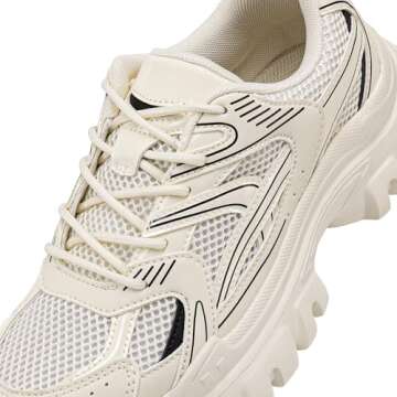 DREAM PAIRS Women Platform Chunky Lightweight Comfortable Breathable Casual Stylish Y2K Lace-Up Heidi Walking Fashion Sneakers,Size 7.5,Beige-Pu,SDFN2421W
