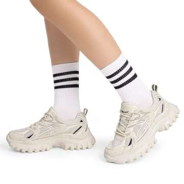 DREAM PAIRS Women Platform Chunky Lightweight Comfortable Breathable Casual Stylish Y2K Lace-Up Heidi Walking Fashion Sneakers,Size 7.5,Beige-Pu,SDFN2421W