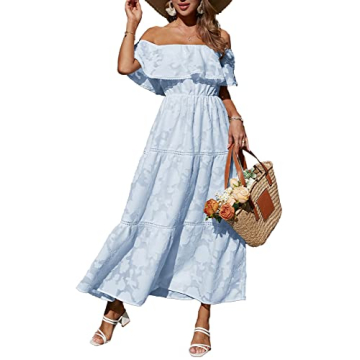 BerryGo Women's Chic Burnout Off Shoulder Lace Maxi Dress Cotton Flowy Long Summer Beach Dress for W...