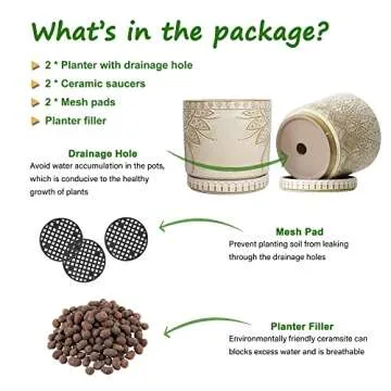 YFFSRJDJ 6 Inch Indoor Plant Pots with Drainage Holes and Saucers, Ceramic Planter for Plants, Flower Pot - Set of 2