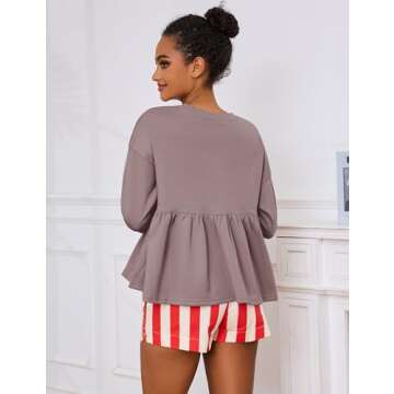 MISSACTIVER Women's Cute Ruffle Hem Babydoll Sweatshirt Crew Neck Long Sleeve Drop Shoulder Trendy Flowy Peplum Pullover Tops Purple