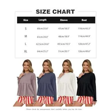 MISSACTIVER Women's Cute Ruffle Hem Babydoll Sweatshirt Crew Neck Long Sleeve Drop Shoulder Trendy Flowy Peplum Pullover Tops Purple