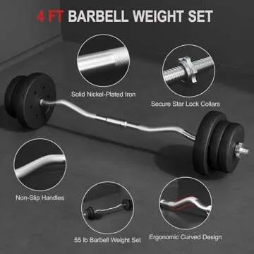 Yaheetech 55lb Olympic Barbell Dumbbell Weight Set Gym Lifting Exercise Workout Olympic Bar Curl Bar
