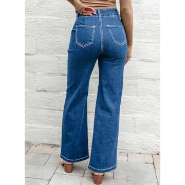 Sidefeel Womens Wide Leg Jeans Casual Baggy High Waisted Stretch Denim Pants Size 4 Blue