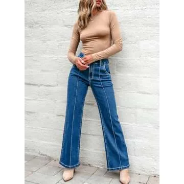 Sidefeel Womens Wide Leg Jeans Casual Baggy High Waisted Stretch Denim Pants Size 4 Blue