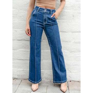 Sidefeel Womens Wide Leg Jeans Casual Baggy High Waisted Stretch Denim Pants Size 4 Blue