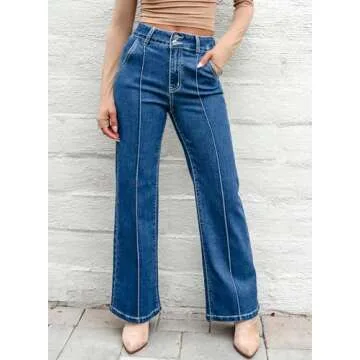 Sidefeel Womens Wide Leg Jeans Casual Baggy High Waisted Stretch Denim Pants Size 4 Blue