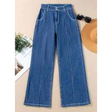 Sidefeel Womens Wide Leg Jeans Casual Baggy High Waisted Stretch Denim Pants Size 4 Blue