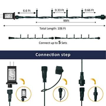 XUNXMAS Bright 300 LED Connectable Christmas String Lights