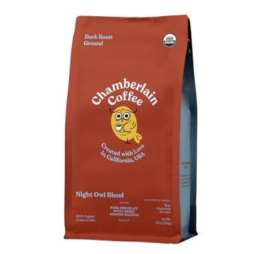 Chamberlain Coffee Night Owl Blend - Dark Roast Ground Coffee Beans with Notes of Toasted Walnuts, D...