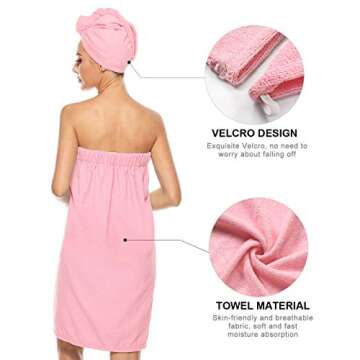 Kniffi Womens Wrap Towel Spa Wraps & Hair Towel Body Wrap Adjustable Closure Bathrobe Pink L