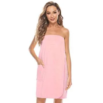 Kniffi Womens Wrap Towel Spa Wraps & Hair Towel Body Wrap Adjustable Closure Bathrobe Pink L