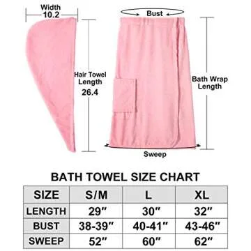 Kniffi Womens Wrap Towel Spa Wraps & Hair Towel Body Wrap Adjustable Closure Bathrobe Pink L