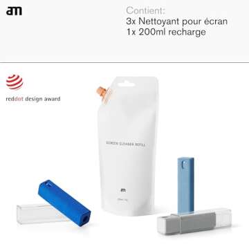 am Blue Screen Cleaner with 7 oz Refill for iPhone 15 and 14 - Premium Microfiber Cloth for Smudge-F...