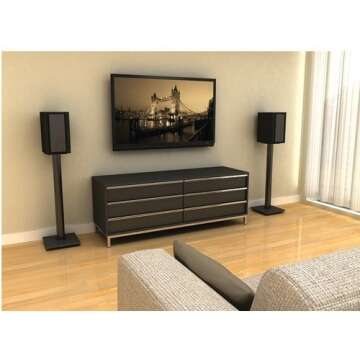 Atlantic Bookshelf Speaker Stands - Steel Construction, Pedestal Style & Built-in Wire Management, Support Bookshelf-Style Speakers up to 20 lbs. PN 77335799 - Black 2-Pack