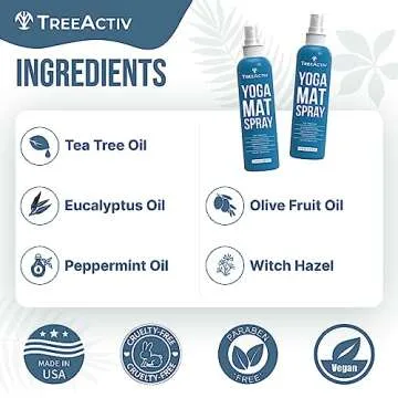 TreeActiv Yoga Mat Cleaner Spray, 4 fl oz, Cleaning Spray for Yoga Accessories, All Purpose Mat Spray for Gym Equipment, Workout Mat Spray With Tea Tree Oil, Yoga Mat Spray Cleaner, with 2000 Sprays