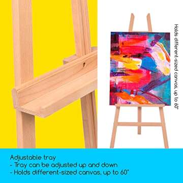 MEEDEN Wooden Easel Stand for Display, Adjustable Art Easel for Painting, Holds Canvas up to 60", Solid Beech Wood Floor Easel for Adults, Artist Easel for Painting Canvas, Drawing, Signs