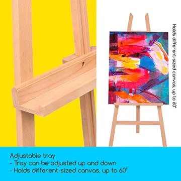 MEEDEN Wooden Easel Stand for Display, Adjustable Art Easel for Painting, Holds Canvas up to 60", Solid Beech Wood Floor Easel for Adults, Artist Easel for Painting Canvas, Drawing, Signs