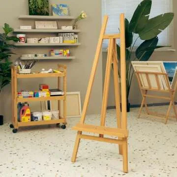 MEEDEN Wooden Easel Stand for Display, Adjustable Art Easel for Painting, Holds Canvas up to 60", Solid Beech Wood Floor Easel for Adults, Artist Easel for Painting Canvas, Drawing, Signs