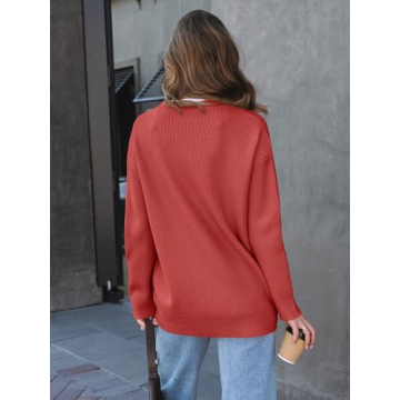 LILLUSORY Women Oversized Cardigan Sweater Fall Outfits Cloth Fashion V Neck Knit Button Front Casual Trendy Tops Red Medium