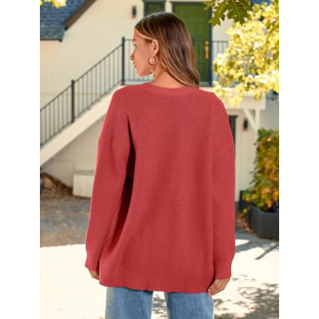 LILLUSORY Women Oversized Cardigan Sweater Fall Outfits Cloth Fashion V Neck Knit Button Front Casual Trendy Tops Red Medium