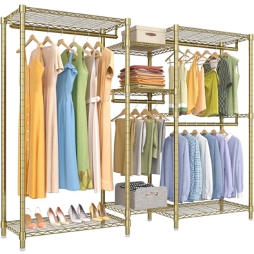 VIPEK V6 Wire Garment Rack Heavy Duty Clothes Rack with 7 Adjustable Shelves & 4 Hanging Rods, Compa...
