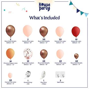 HOUSE OF PARTY Burgundy Balloon Garland Kit - 158 Pcs Metallic Rose Gold, Pink, Burgundy and Gold Ba...