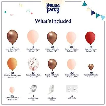 HOUSE OF PARTY Burgundy Balloon Garland Kit - 158 Pcs Metallic Rose Gold, Pink, Burgundy and Gold Ba...