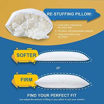 Enther Shredded Memory Foam Bed Pillows, Queen (Pack of 1), White