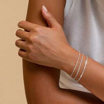 MBW Silver Bracelets for Women Trendy, Sterling Silver Dainty Bracelets for Women 14K Silver Chain B...