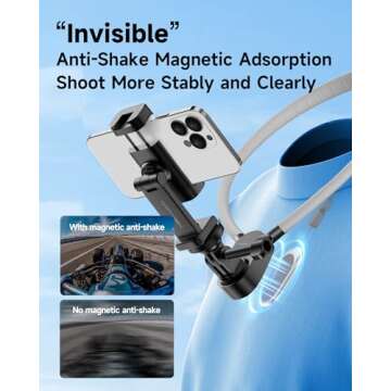 MARTVSEN Magnetic Neck Phone Holder with Light, Hands Free Selfie Neck Tripod Chest Mount Phone Holder Filming for iPhone 16 Samsung GoPro DJI Insta360, Neck Phone Holder for Recording POV Video Vlog
