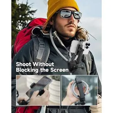 MARTVSEN Magnetic Neck Phone Holder with Light, Hands Free Selfie Neck Tripod Chest Mount Phone Holder Filming for iPhone 16 Samsung GoPro DJI Insta360, Neck Phone Holder for Recording POV Video Vlog