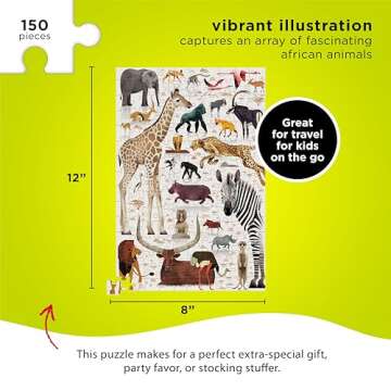 Crocodile Creek 150-Piece Jigsaw Floor Puzzle - Fun Puzzles for Kids Ages 6-8 and Up - Heavy-Duty Storage Keepsake Tin - African Animals - 12 x 8 inches Finished