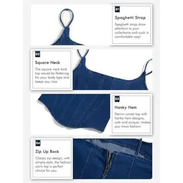 Imily Bela Womens Sleeveless Denim Vest Crop Tank Tops Spaghetti Straps Slim Fit Summer Cami Top, Blue, Large