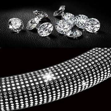 Lillenginan Bling Steering Wheel Cover, Bling Crystal Rhinestones Steering Wheel Cover Universal Fit 15 Inch Sparkling Car Wheel Protector Accessories for Women Girls, White