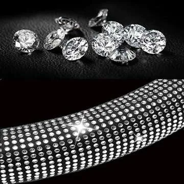 Lillenginan Bling Steering Wheel Cover, Bling Crystal Rhinestones Steering Wheel Cover Universal Fit 15 Inch Sparkling Car Wheel Protector Accessories for Women Girls, White