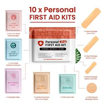 Personal First Aid Kit- 10 Pack | Clean, Treat, Protect Minor Cuts, Scrapes and Burns | Perfect for ...
