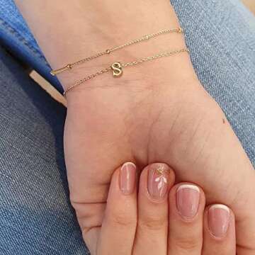 Initial Bracelets for Girls Women, Dainty 14K Gold Plated Letter S Initial Bracelet Tiny Monogrammed Bracelet for Women, Bridesmaid Wedding Gift Valentines Day Teen Girls Gifts