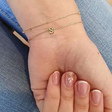Initial Bracelets for Girls Women, Dainty 14K Gold Plated Letter S Initial Bracelet Tiny Monogrammed Bracelet for Women, Bridesmaid Wedding Gift Valentines Day Teen Girls Gifts
