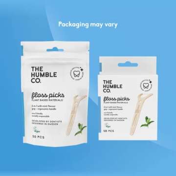 The Humble Co. Floss Picks (200 Count) – Plant Based Dental Floss Picks with Grip Handle for Superior Oral Care, Dental Hygiene, and Gum Health, Cruelty Free Tooth Floss Picks (Mint)