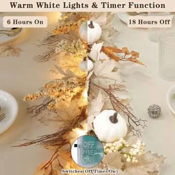 Fall Maple Leafed Garland with Timer - 6Ft Home Decor