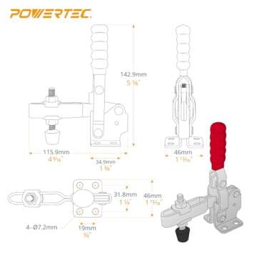 POWERTEC 2PK Toggle Clamp, 500 lbs Holding Capacity, 12130 Quick Release Vertical Clamps w/Antislip ...